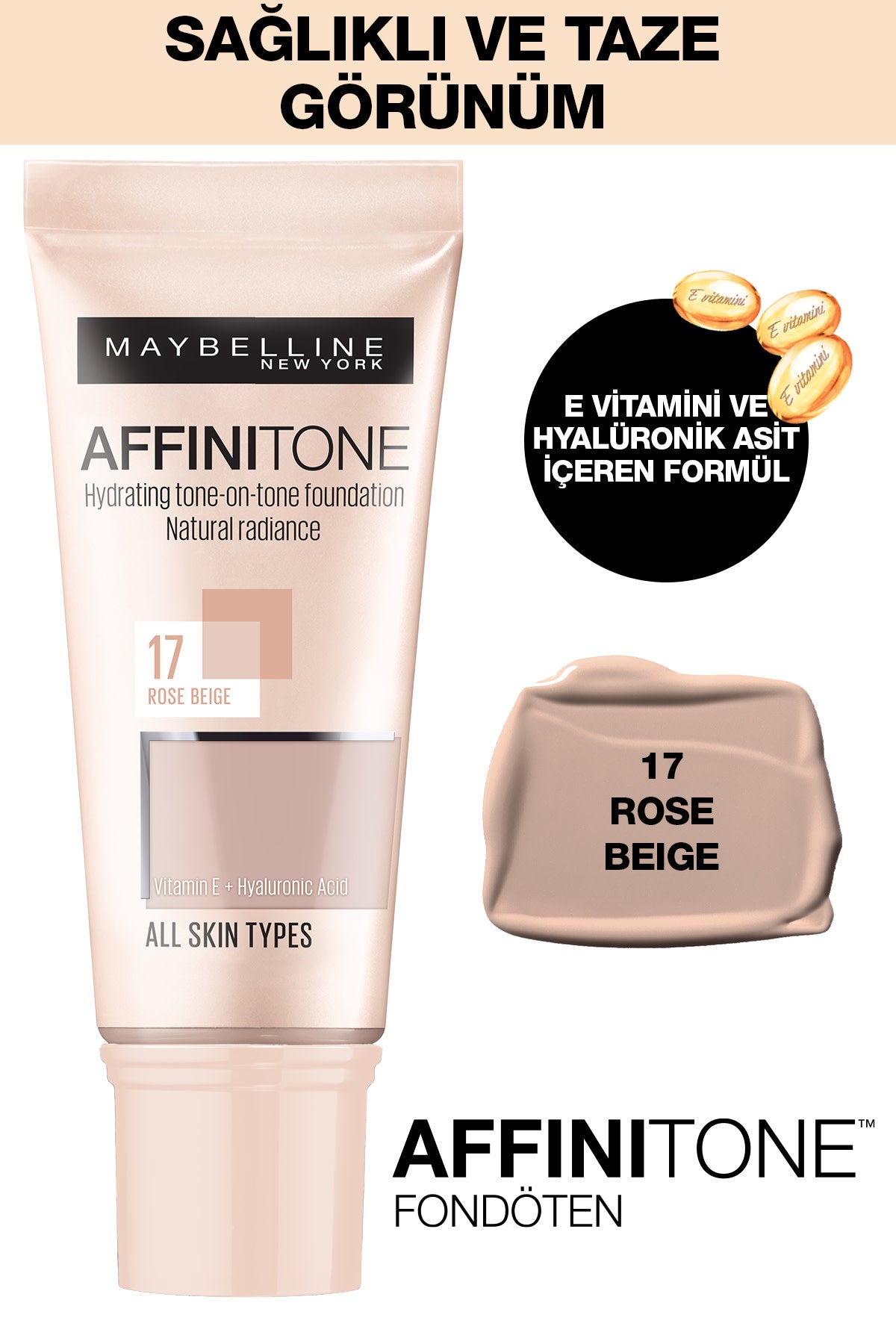 Maybelline New York Affinitone  Fondöten - 17 Rose Beige