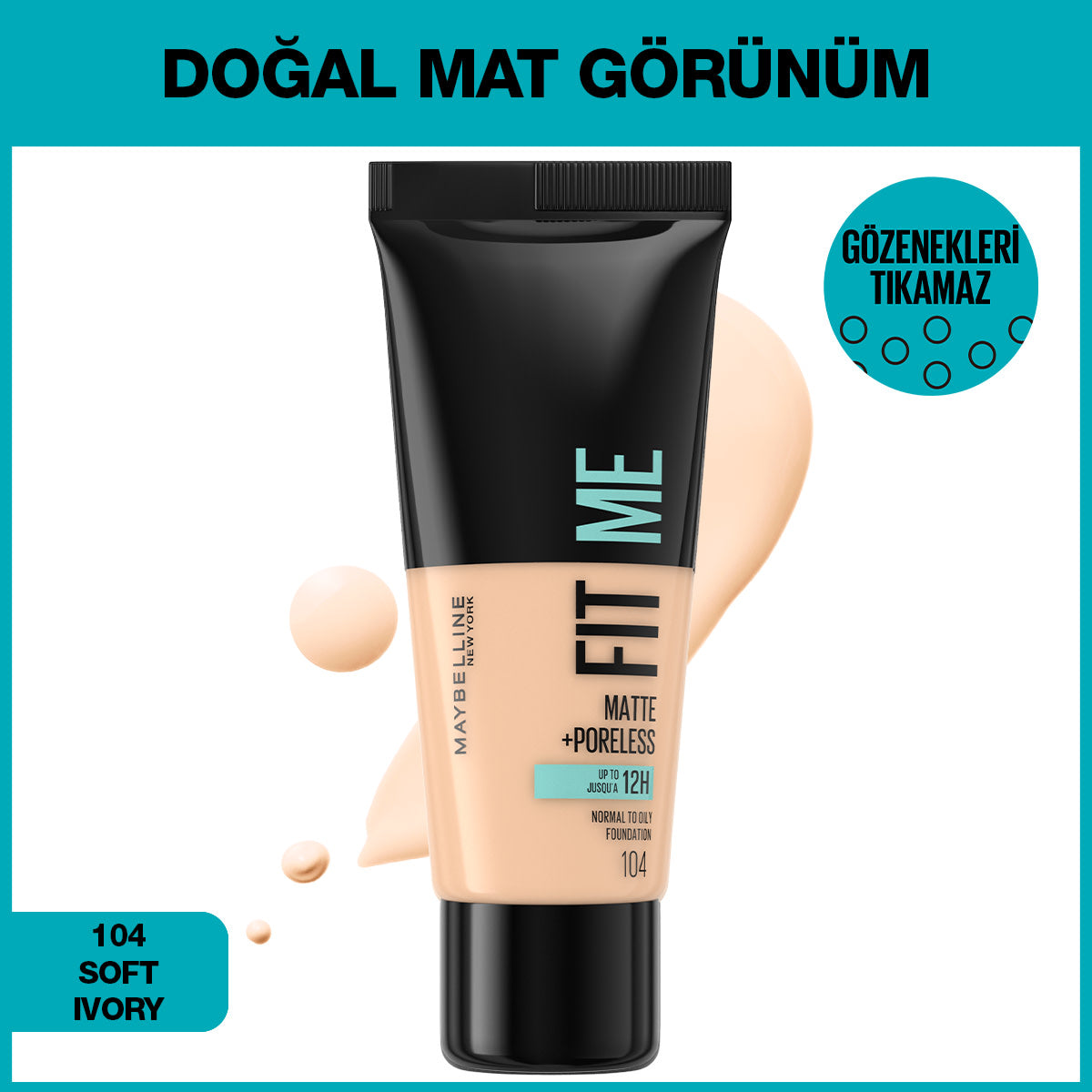 Maybelline New York Fit Me Matte+Poreless Fondöten - 104 Soft Ivory
