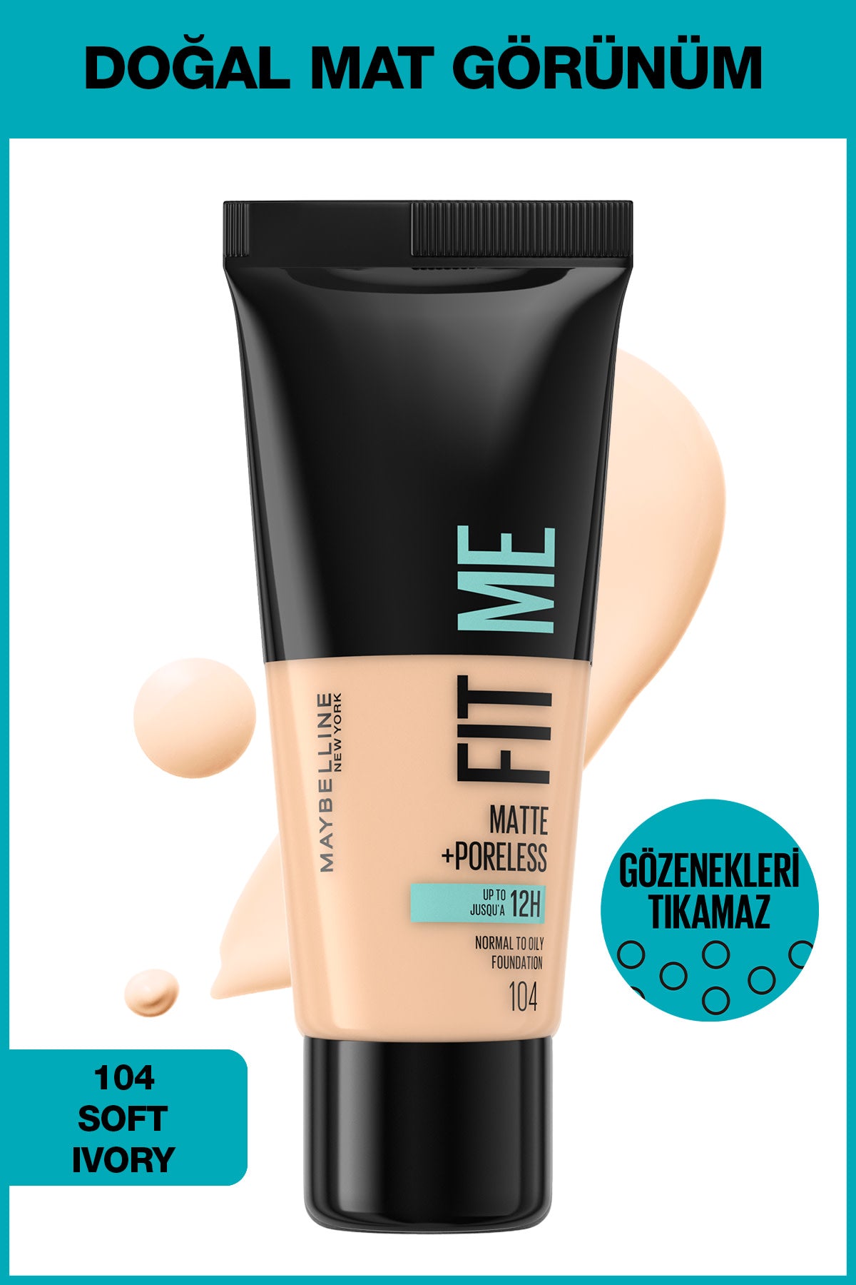 Maybelline New York Fit Me Matte+Poreless Fondöten - 104 Soft Ivory