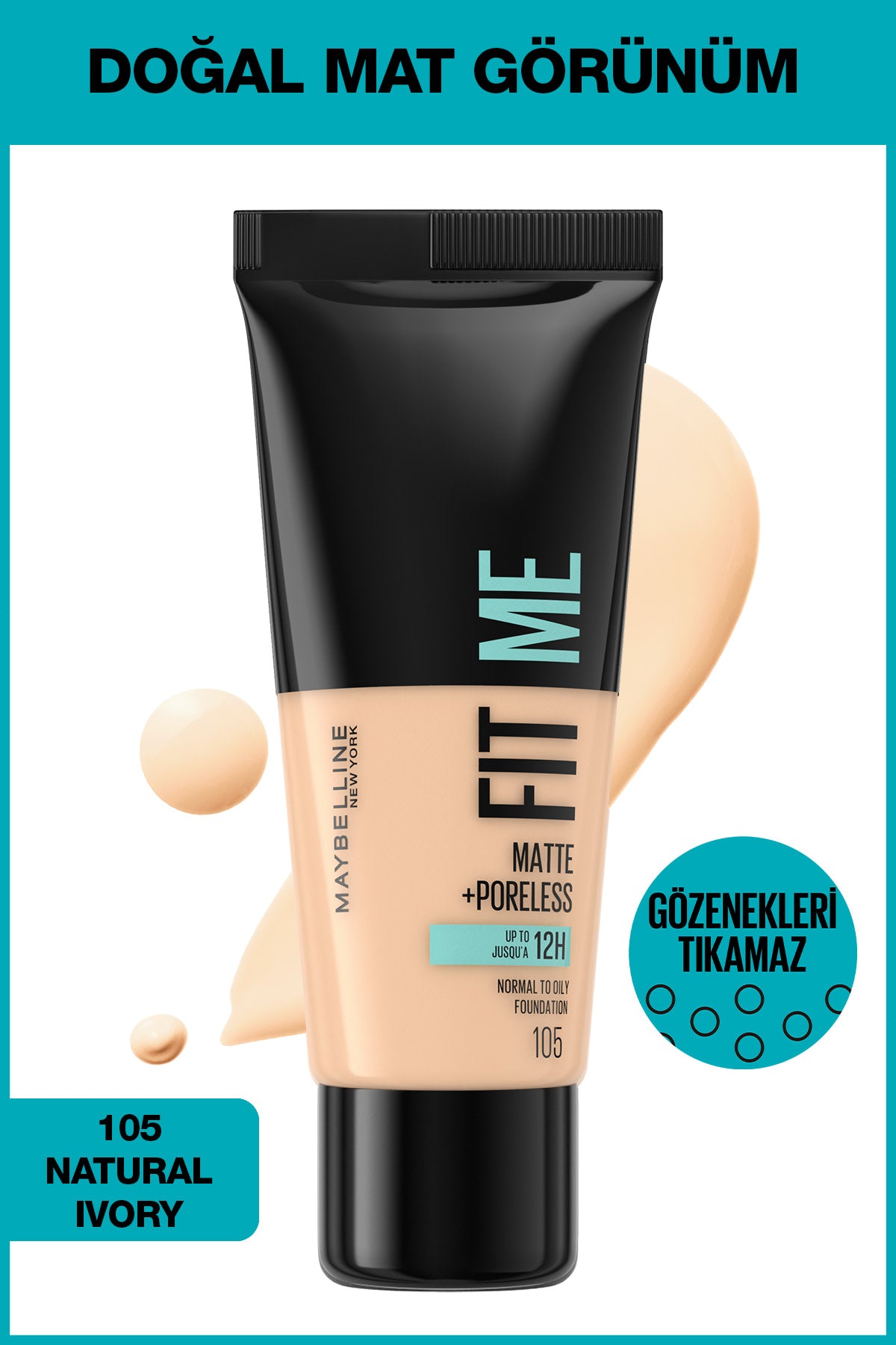Maybelline New York Fit Me Matte+Poreless Fondöten - 105 Natural Ivory