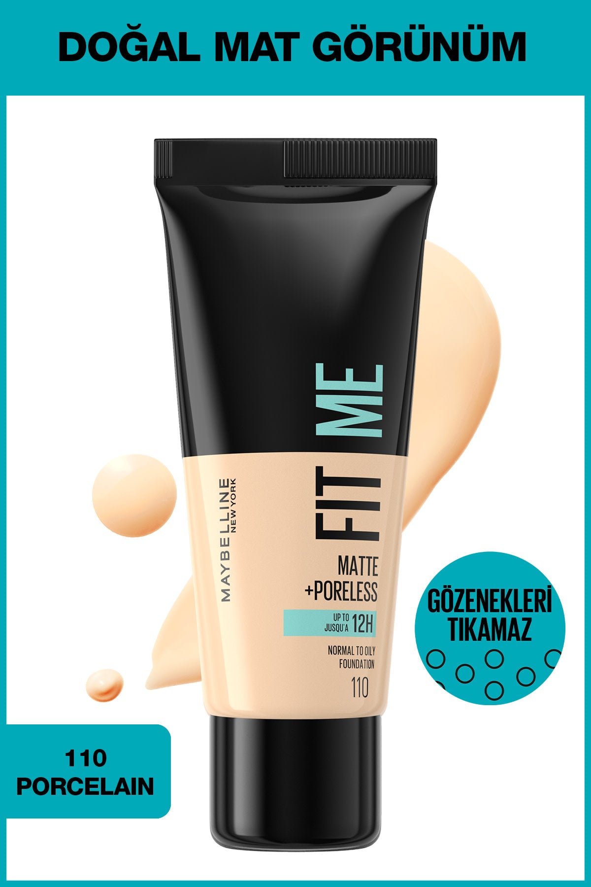 Maybelline New York Fit Me Matte+Poreless Fondöten - 110 Porcelain