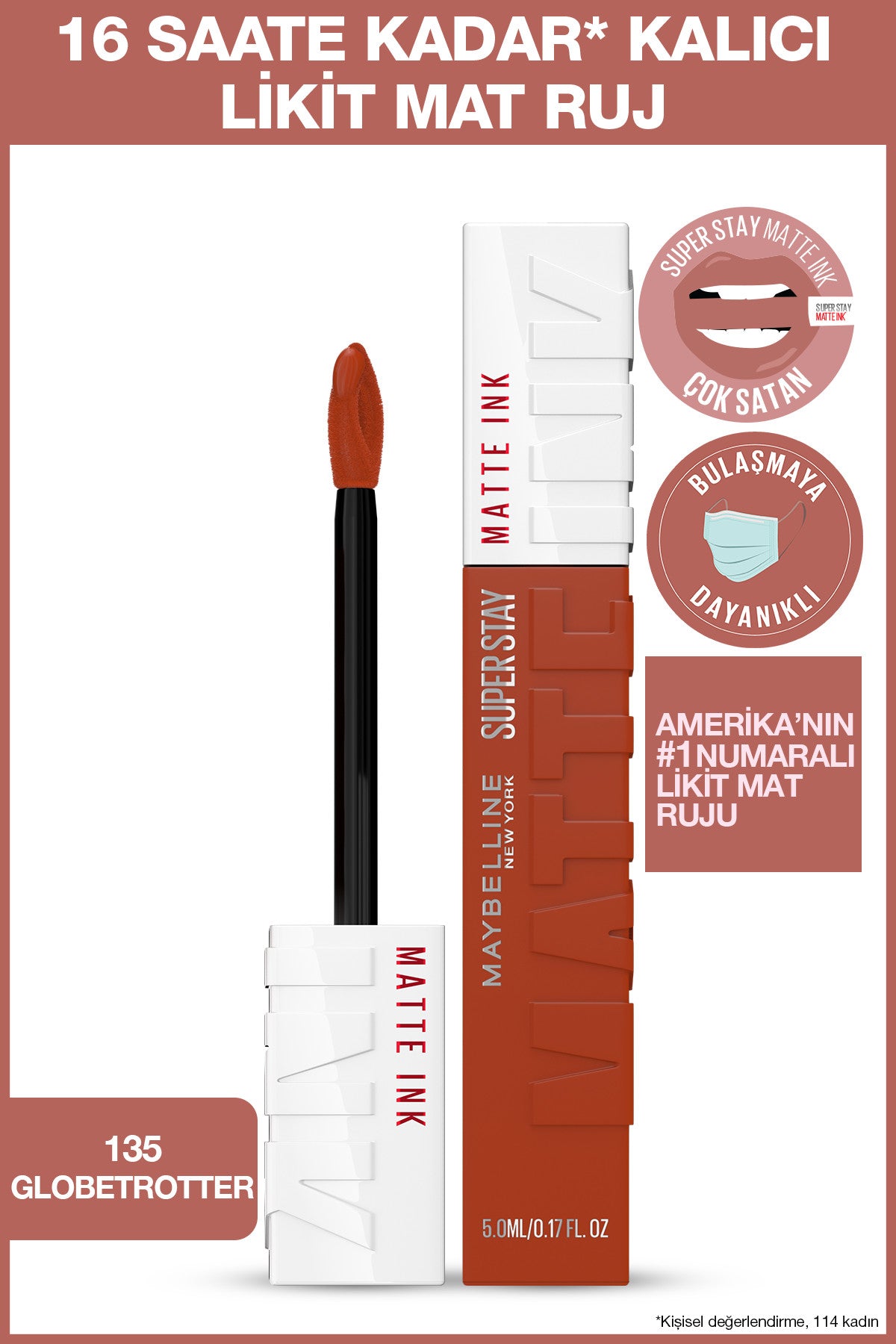 Maybelline New York Super Stay Matte Ink Likit Mat Ruj - 135 Globe-Trotter - Kahverengi