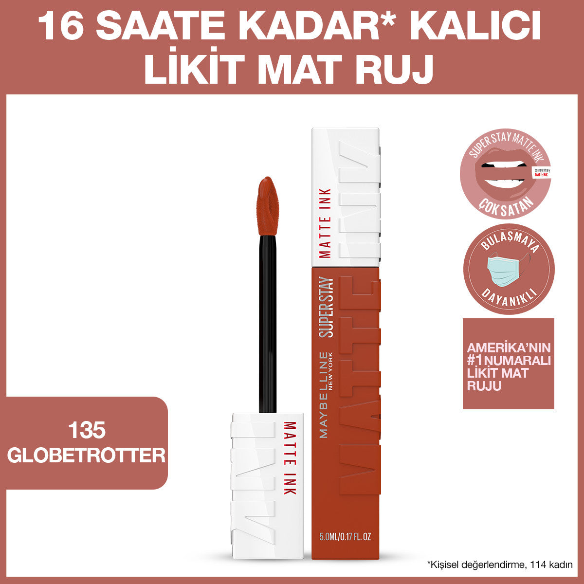 Maybelline New York Super Stay Matte Ink Likit Mat Ruj - 135 Globe-Trotter - Kahverengi