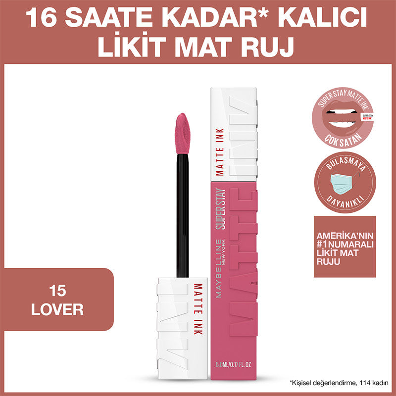 Maybelline New York Super Stay Matte Ink Likit Mat Ruj - 15 Lover - Pembe