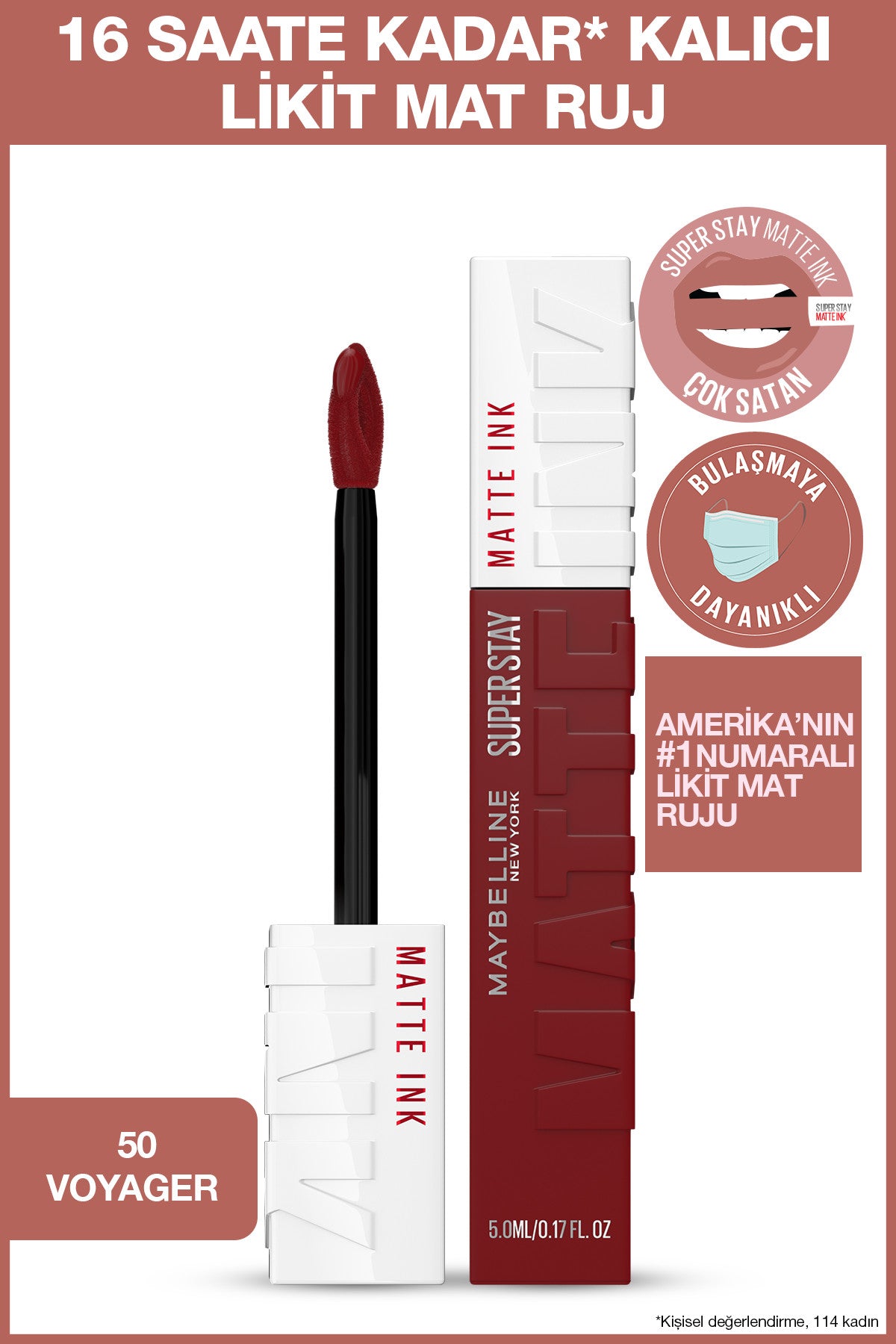 Maybelline New York Super Stay Matte Ink Likit Mat Ruj - 50 Voyager - Bordo