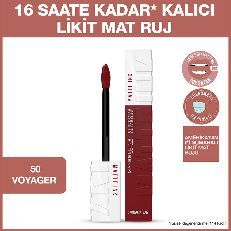 Maybelline New York Super Stay Matte Ink Likit Mat Ruj - 50 Voyager - Bordo