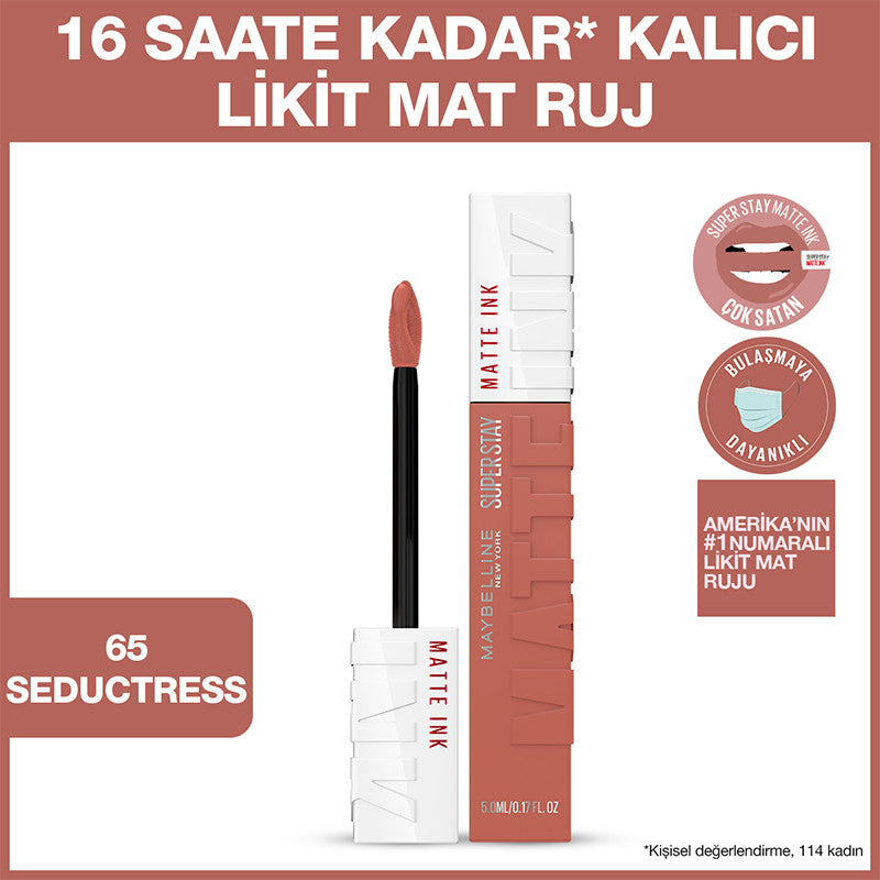 Maybelline New York Super Stay Matte Ink Likit Mat Ruj - 65 Seductress - Nude