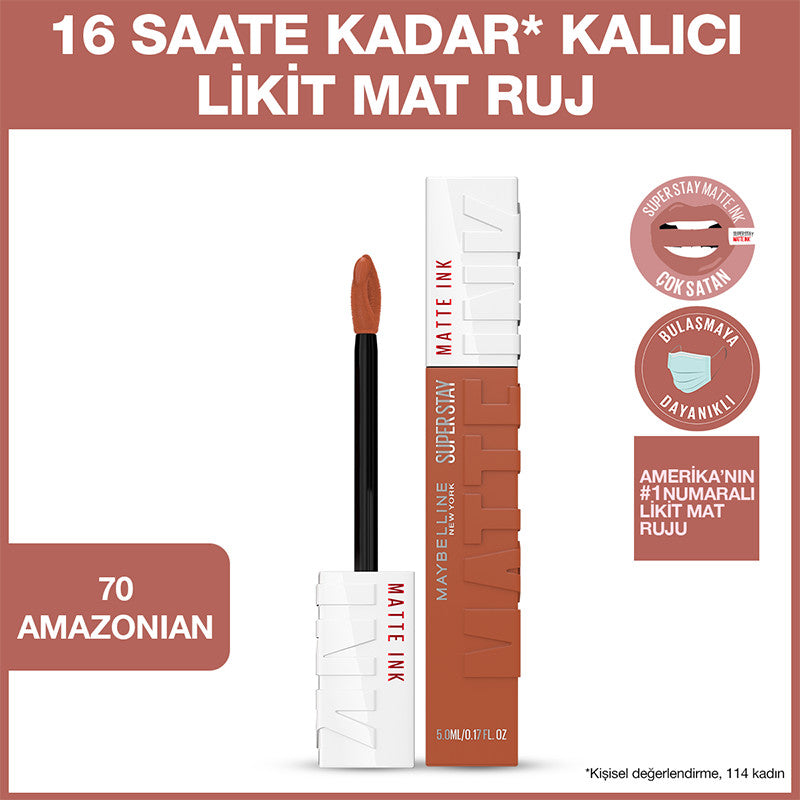Maybelline New York Super Stay Matte Ink Likit Mat Ruj - 70 Amazonian - Kahverengi