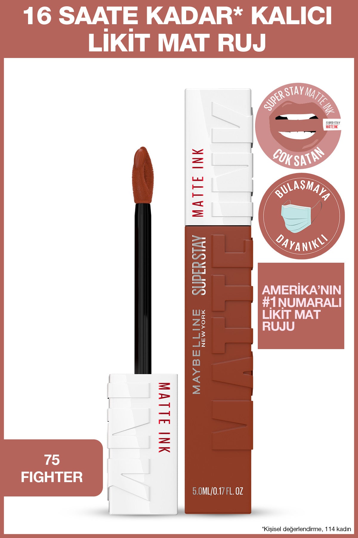 Maybelline New York Super Stay Matte Ink Likit Mat Ruj - 75 Fighter - Kahverengi