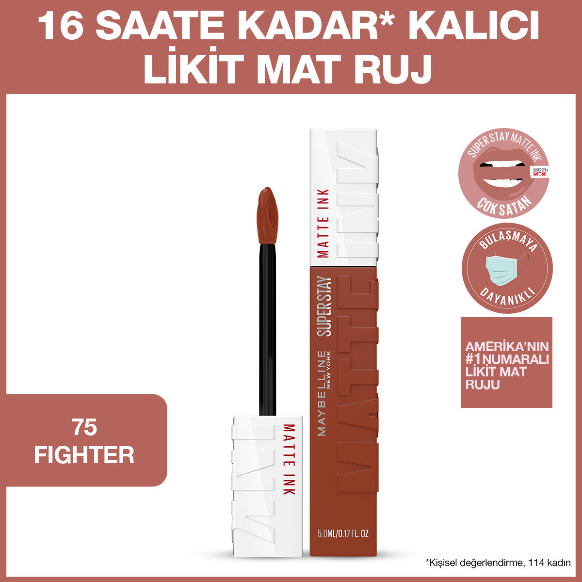 Maybelline New York Super Stay Matte Ink Likit Mat Ruj - 75 Fighter - Kahverengi