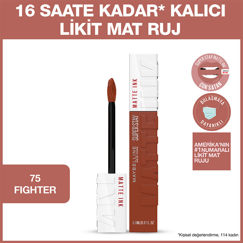 Maybelline New York Super Stay Matte Ink Likit Mat Ruj - 75 Fighter - Kahverengi
