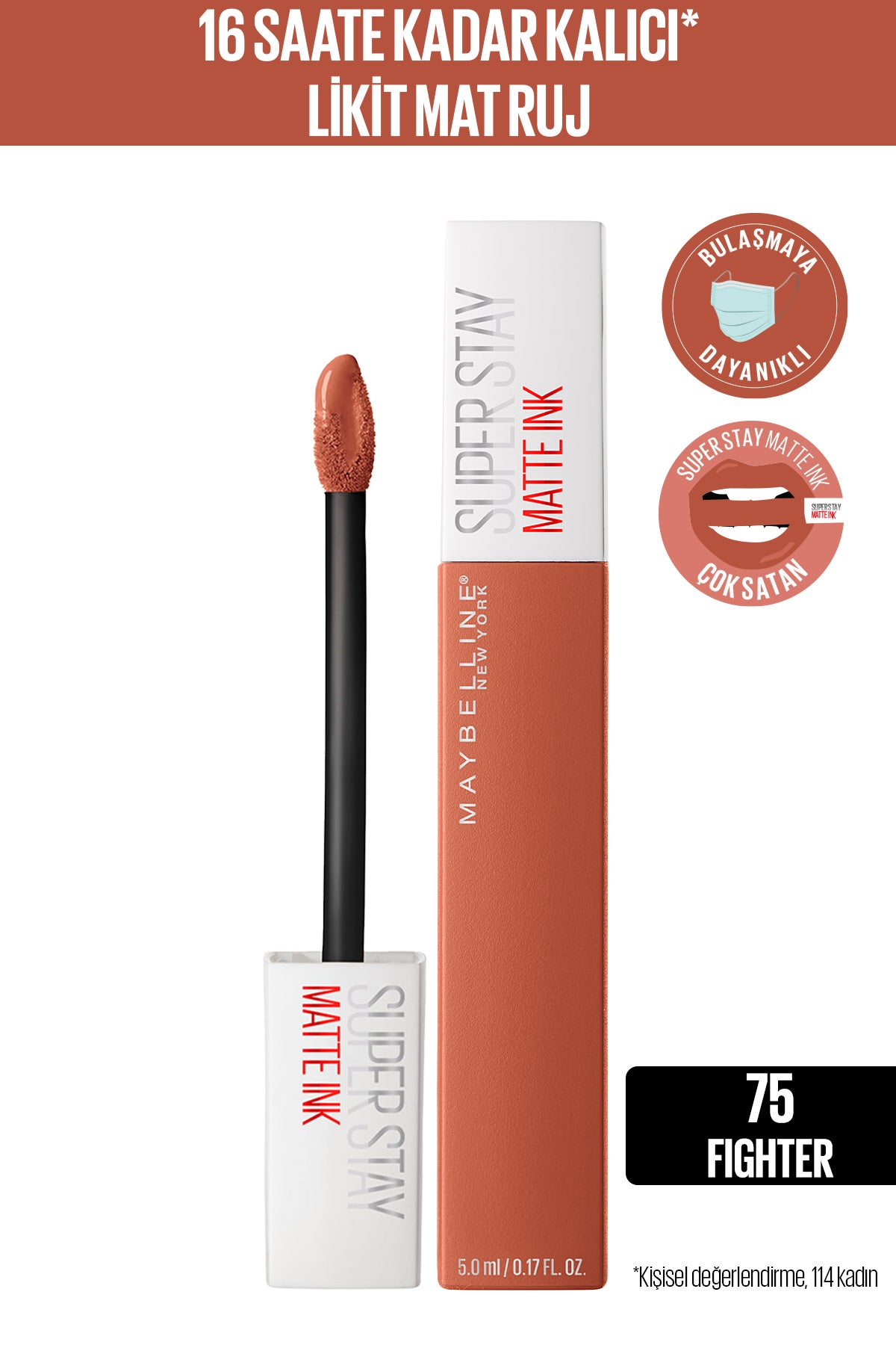 Maybelline New York Super Stay Matte Ink Likit Mat Ruj - 75 Fighter - Kahverengi