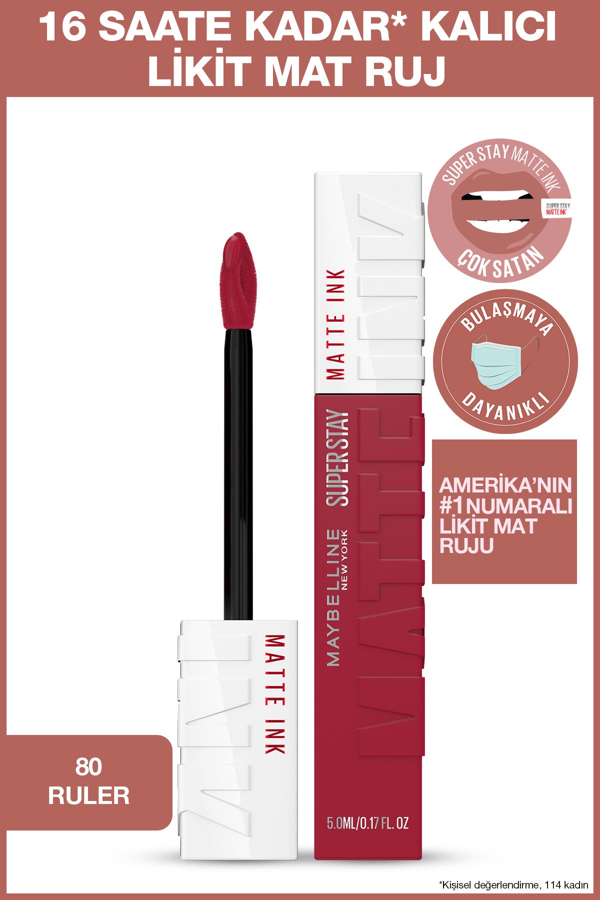 Maybelline New York Super Stay Matte Ink Likit Mat Ruj - 80 Ruler - Kırmızı/Pembe