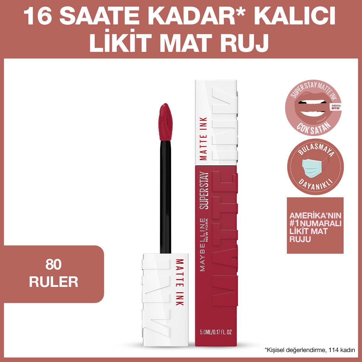 Maybelline New York Super Stay Matte Ink Likit Mat Ruj - 80 Ruler - Kırmızı/Pembe