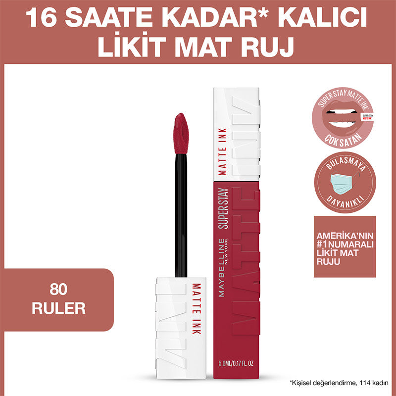 Maybelline New York Super Stay Matte Ink Likit Mat Ruj - 80 Ruler - Kırmızı/Pembe