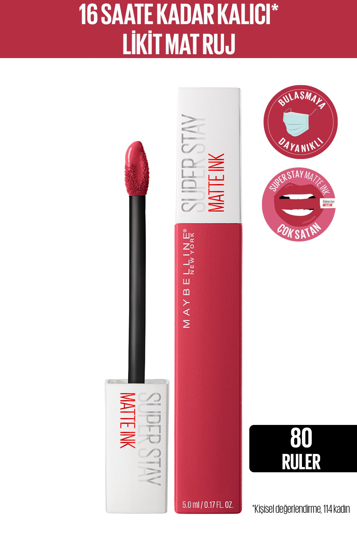 Maybelline New York Super Stay Matte Ink Likit Mat Ruj - 80 Ruler - Kırmızı/Pembe