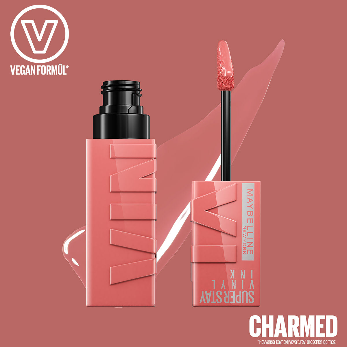 Maybelline New York Super Stay Vinyl Ink Uzun Süre Kalıcı Likit Parlak Ruj 100 Charmed