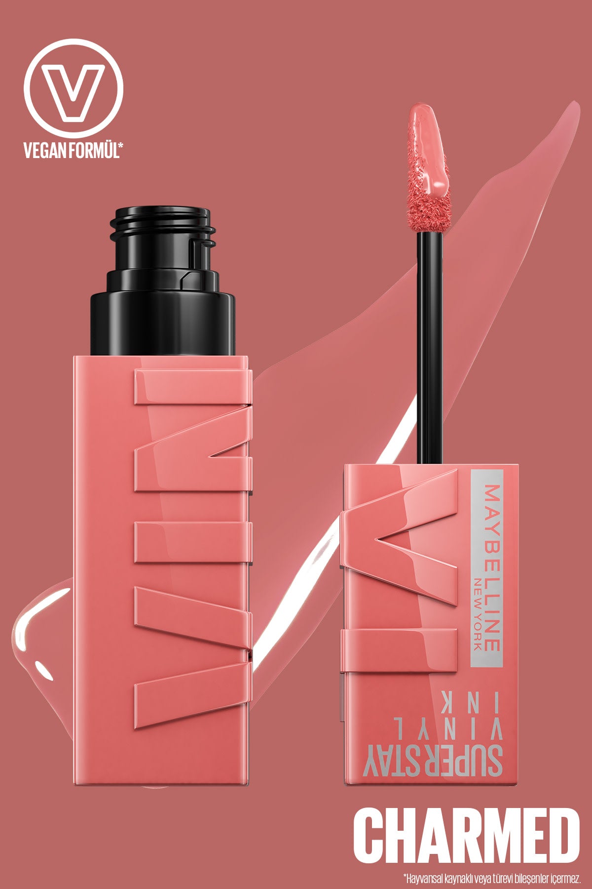 Maybelline New York Super Stay Vinyl Ink Uzun Süre Kalıcı Likit Parlak Ruj 100 Charmed