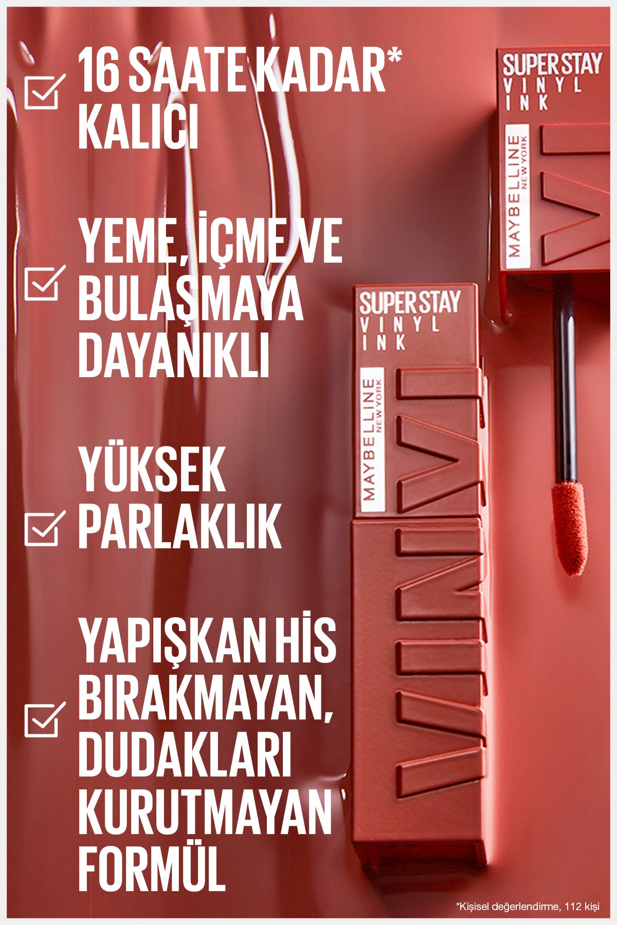 Maybelline New York Super Stay Vinyl Ink Uzun Süre Kalıcı Likit Parlak Ruj 100 Charmed