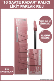 Maybelline New York Super Stay Vinyl Ink Uzun Süre Kalıcı Likit Parlak Ruj 110 Awestruck