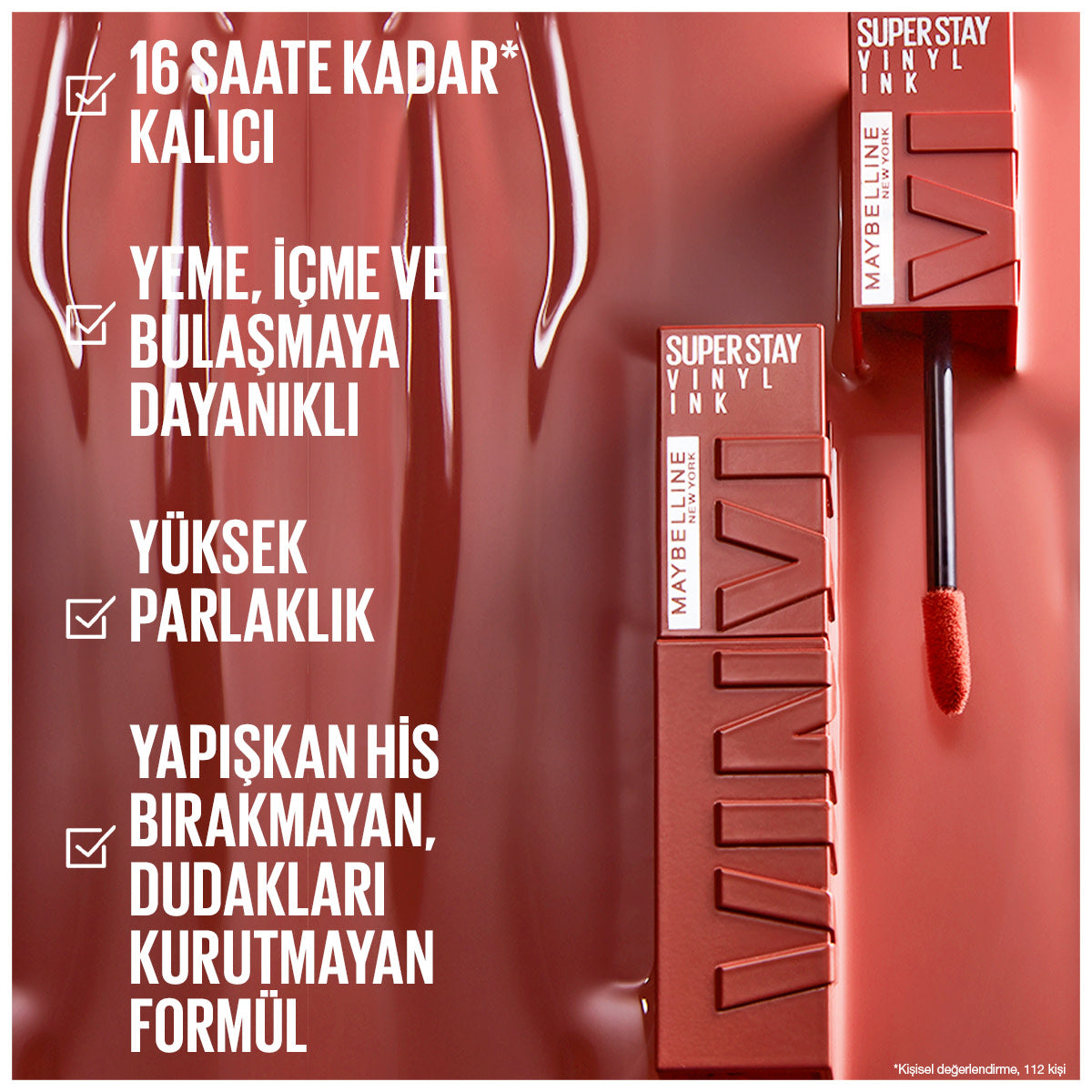 Maybelline New York Super Stay Vinyl Ink Uzun Süre Kalıcı Likit Parlak Ruj 120 Punchy