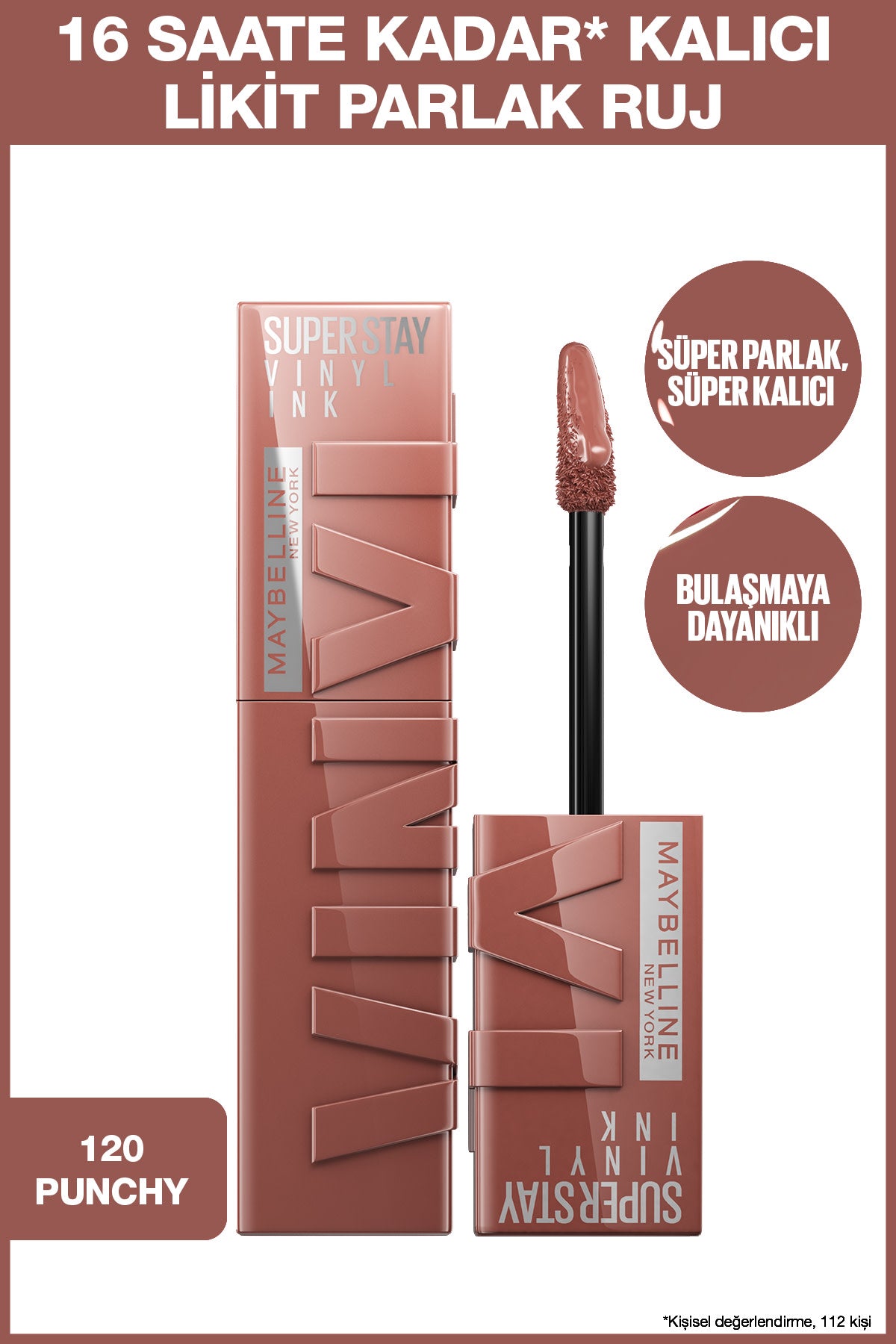Maybelline New York Super Stay Vinyl Ink Uzun Süre Kalıcı Likit Parlak Ruj 120 Punchy