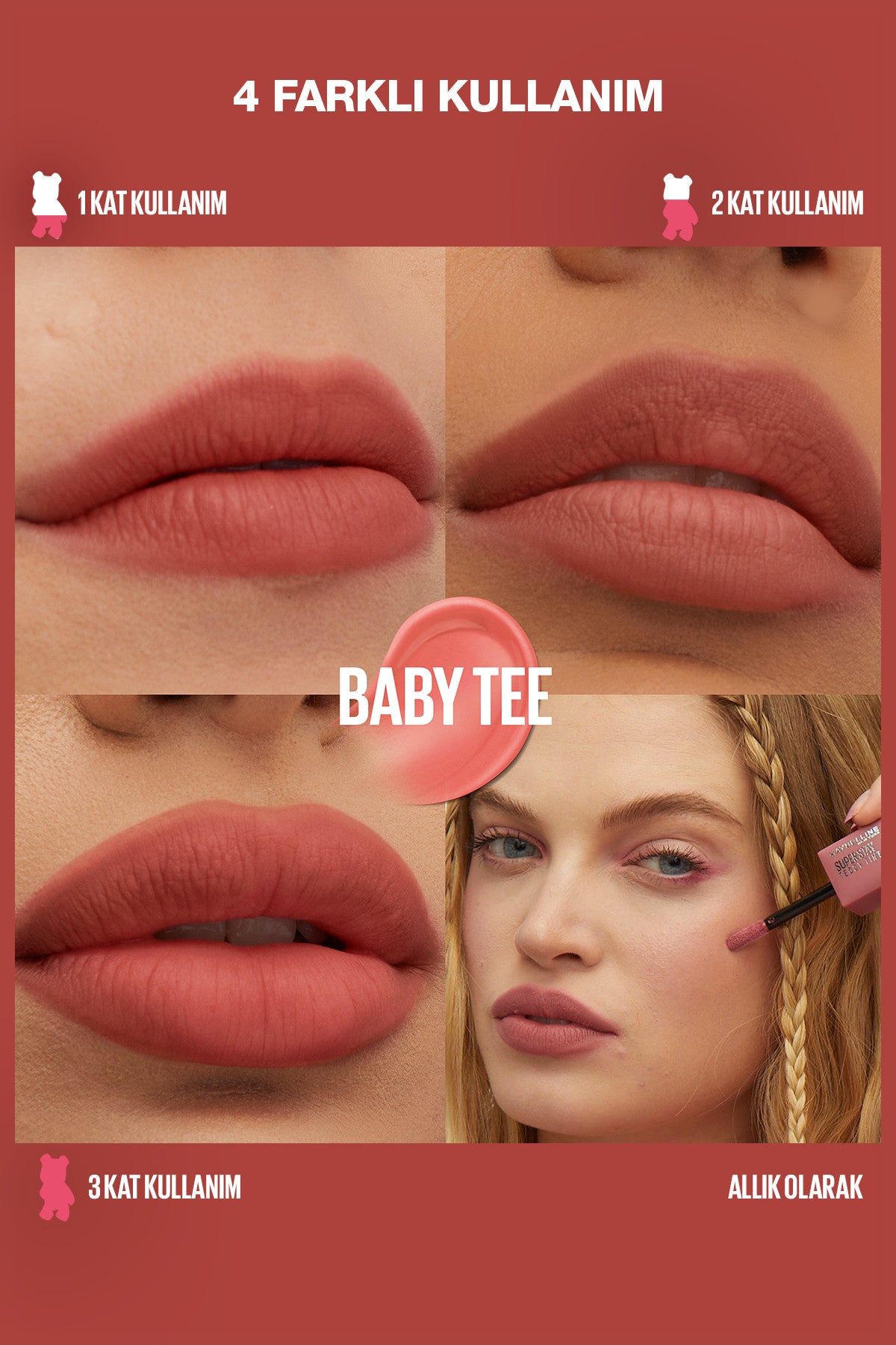 Maybelline Super Stay Teddy Tint Uzun Süre Kalıcı Likit Mat Tint 25 Baby Tee