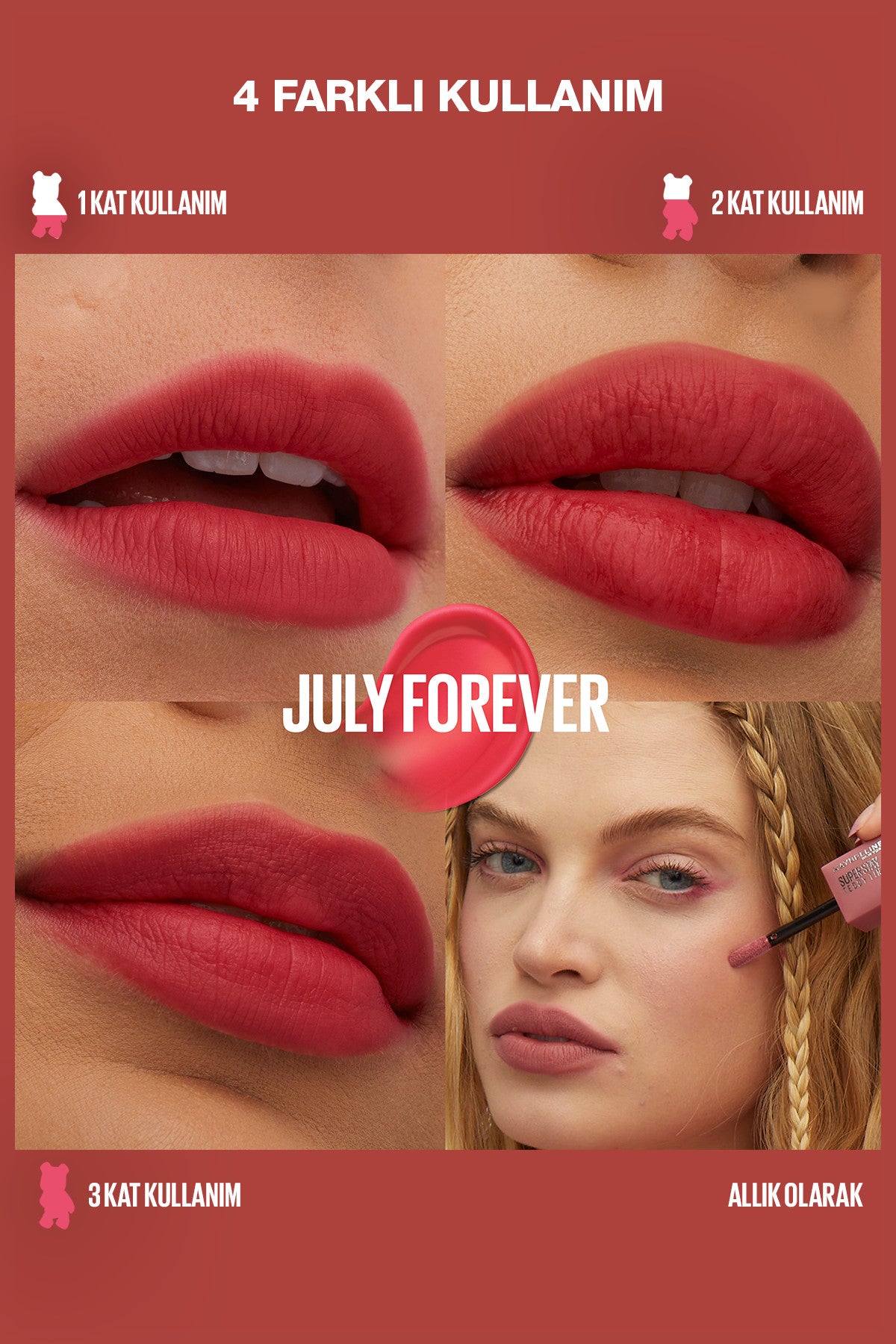 Maybelline Super Stay Teddy Tint Uzun Süre Kalıcı Likit Mat Tint 35 July Forever