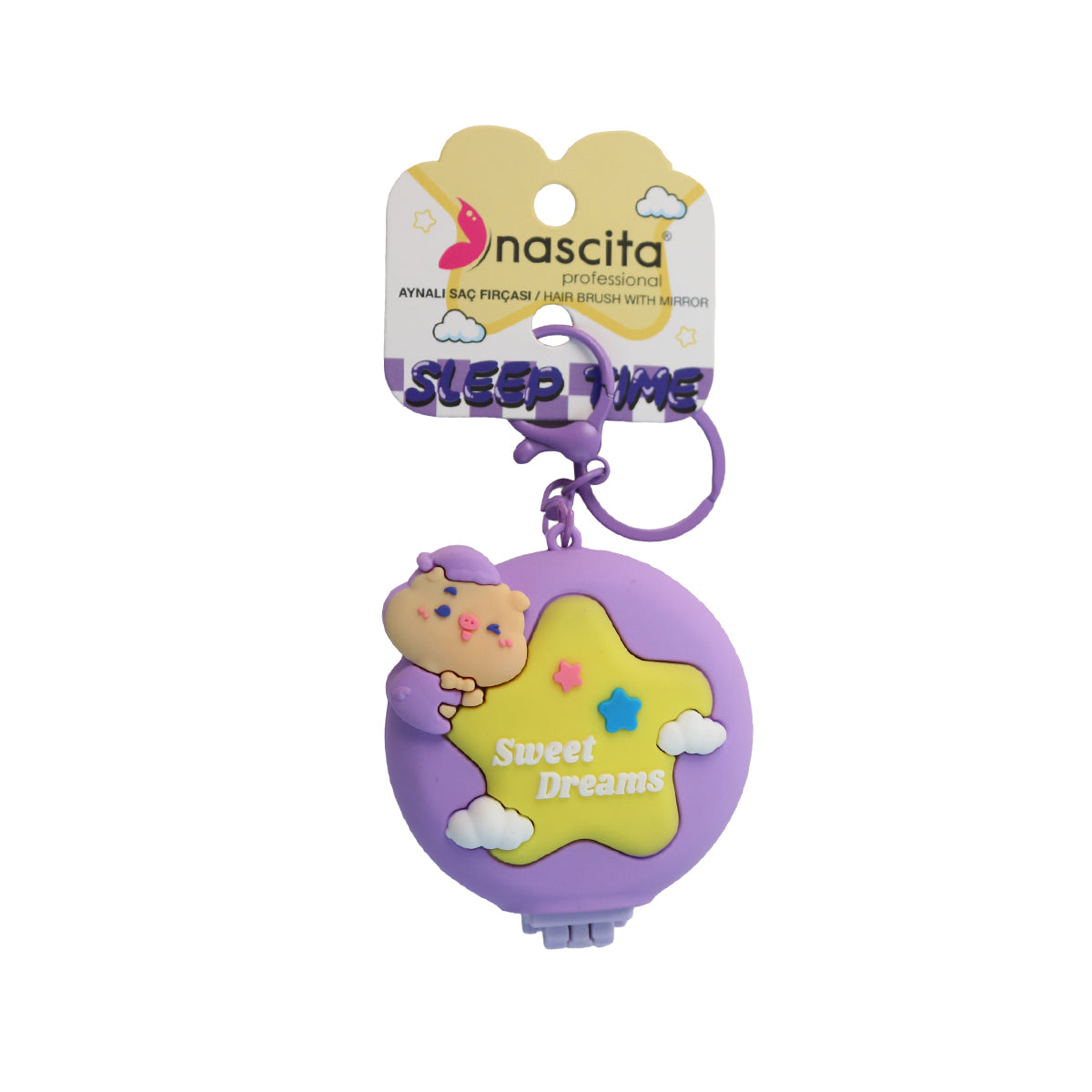 Nascita Yıldız Figürlü Aynalı Katlanır Saç Fırçası Çanta Boy NASFBRGM0038