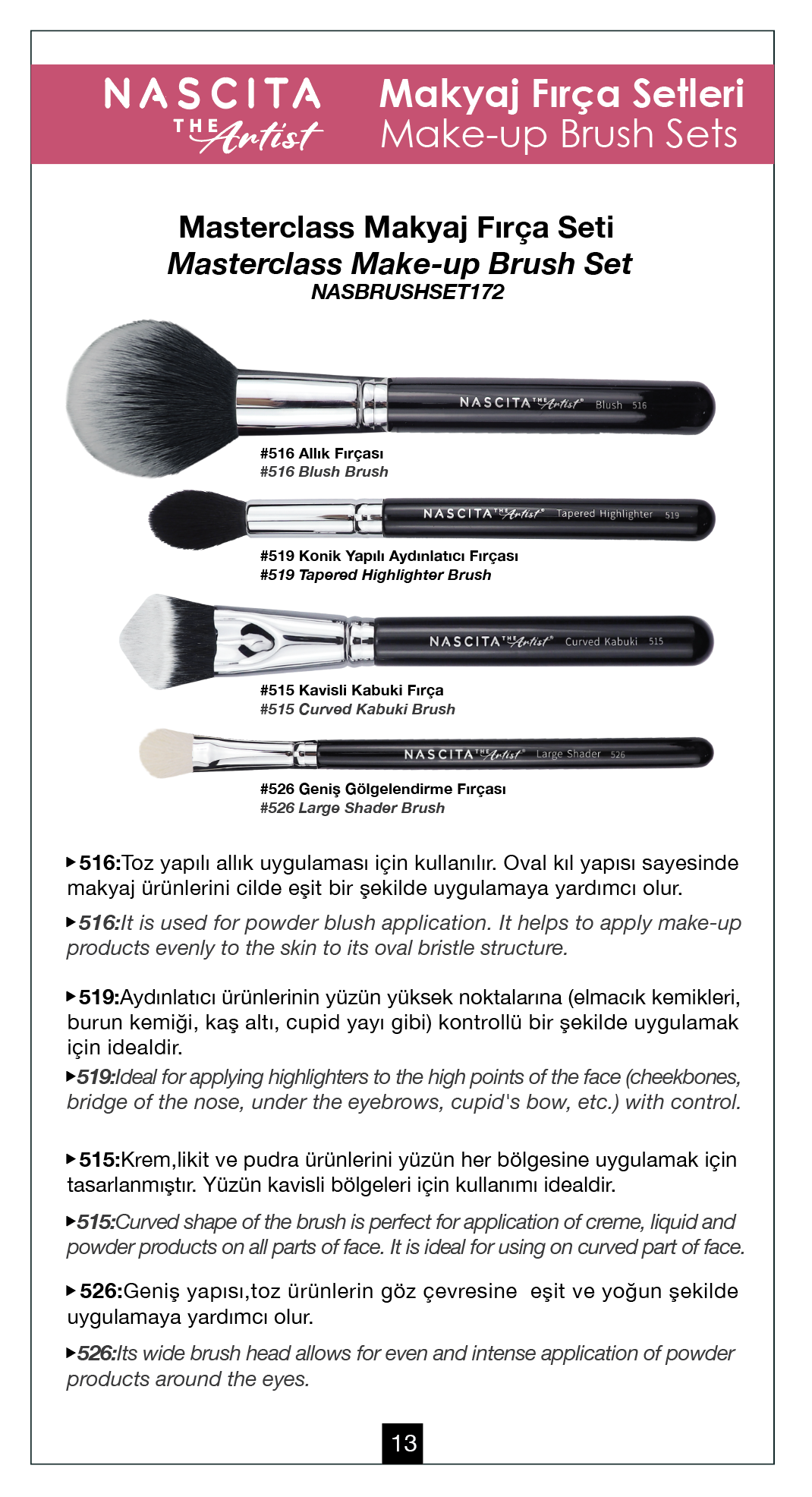 Nascita Artist Serie Masterclass Makyaj Fırça Seti NASBRUSHSET172