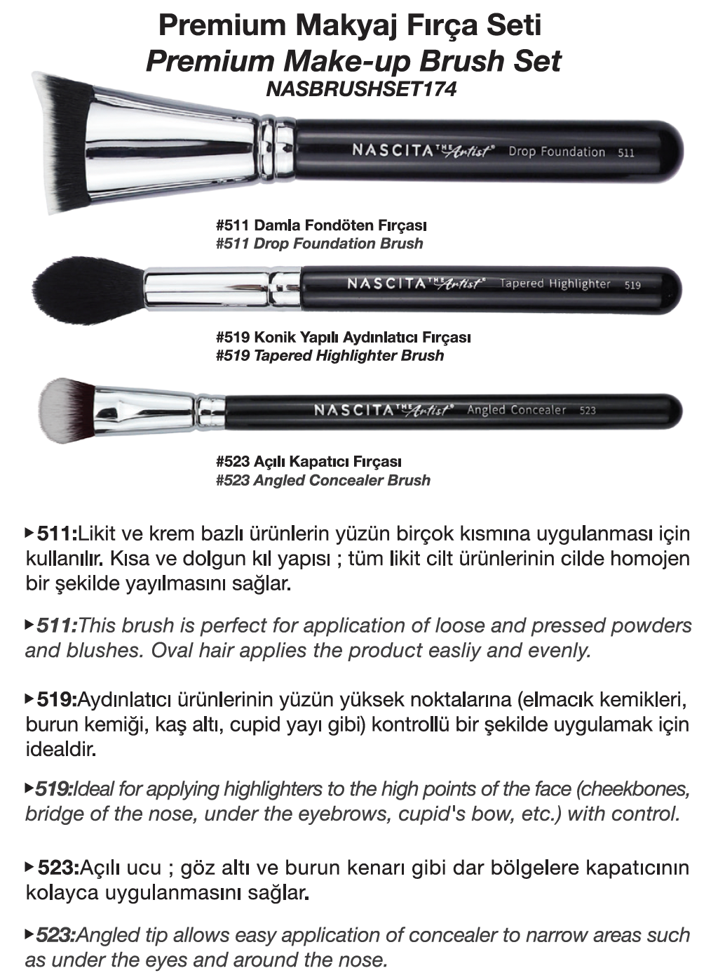 Nascita The Artist Premium Makyaj Fırça Seti 3'lü NASBRUSHSET174