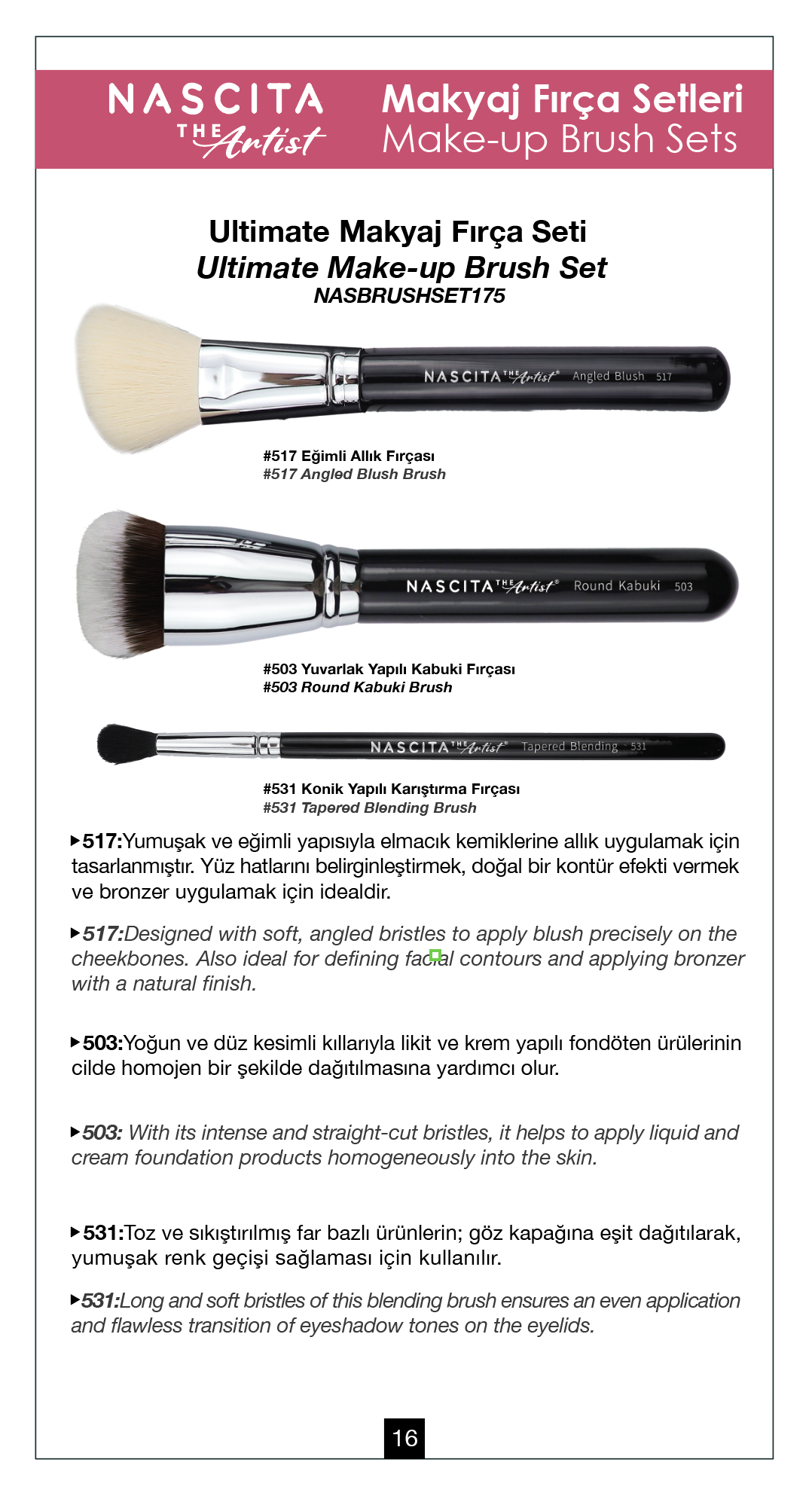 Nascita Artist Serie Ultimate Makyaj Fırça Seti NASBRUSHSET175