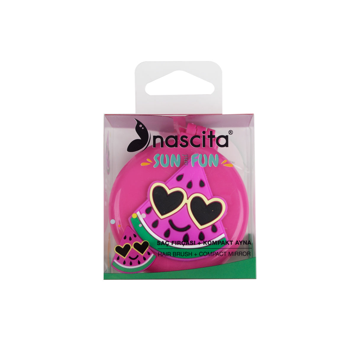Nascita Karpuz Figürlü Aynalı Katlanır Saç Fırçası Çanta Boy NASFBRGM0038