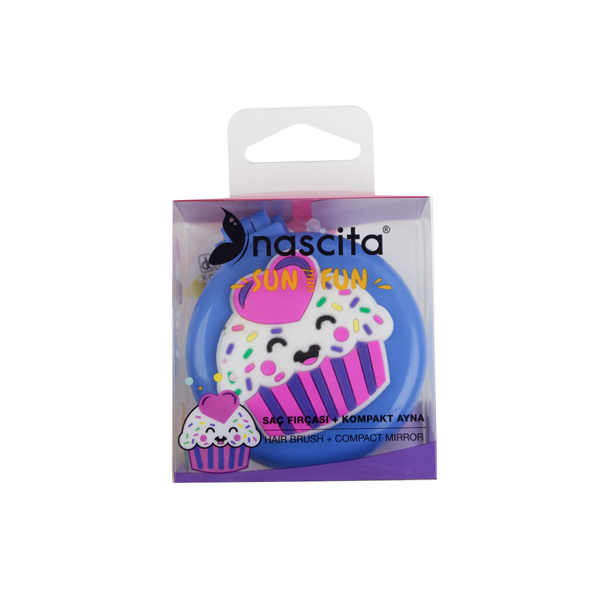 Nascita Muffin Figürlü Aynalı Katlanır Saç Fırçası Çanta Boy NASFBRGM0039