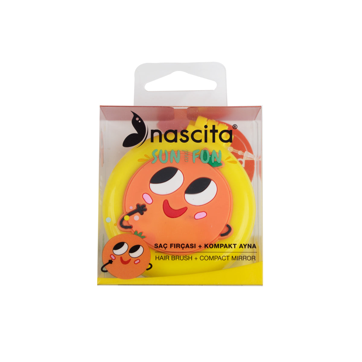 Nascita Portakal Figürlü Aynalı Katlanır Saç Fırçası Çanta Boy NASFBRGM0038