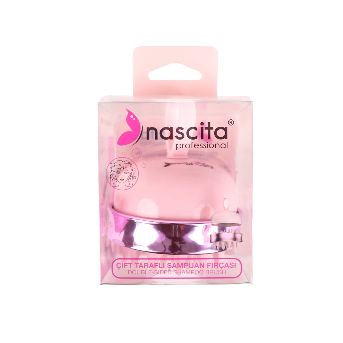 Nascita Çift Taraflı Şampuan ve Saç Derisi Masaj Fırçası Pembe NASFPRO00060PN