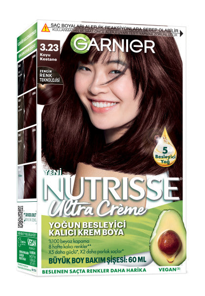 Garnier Nutrisse Yoğun Besleyici Kalıcı Krem Saç Boyası 3.23 Koyu Kestane