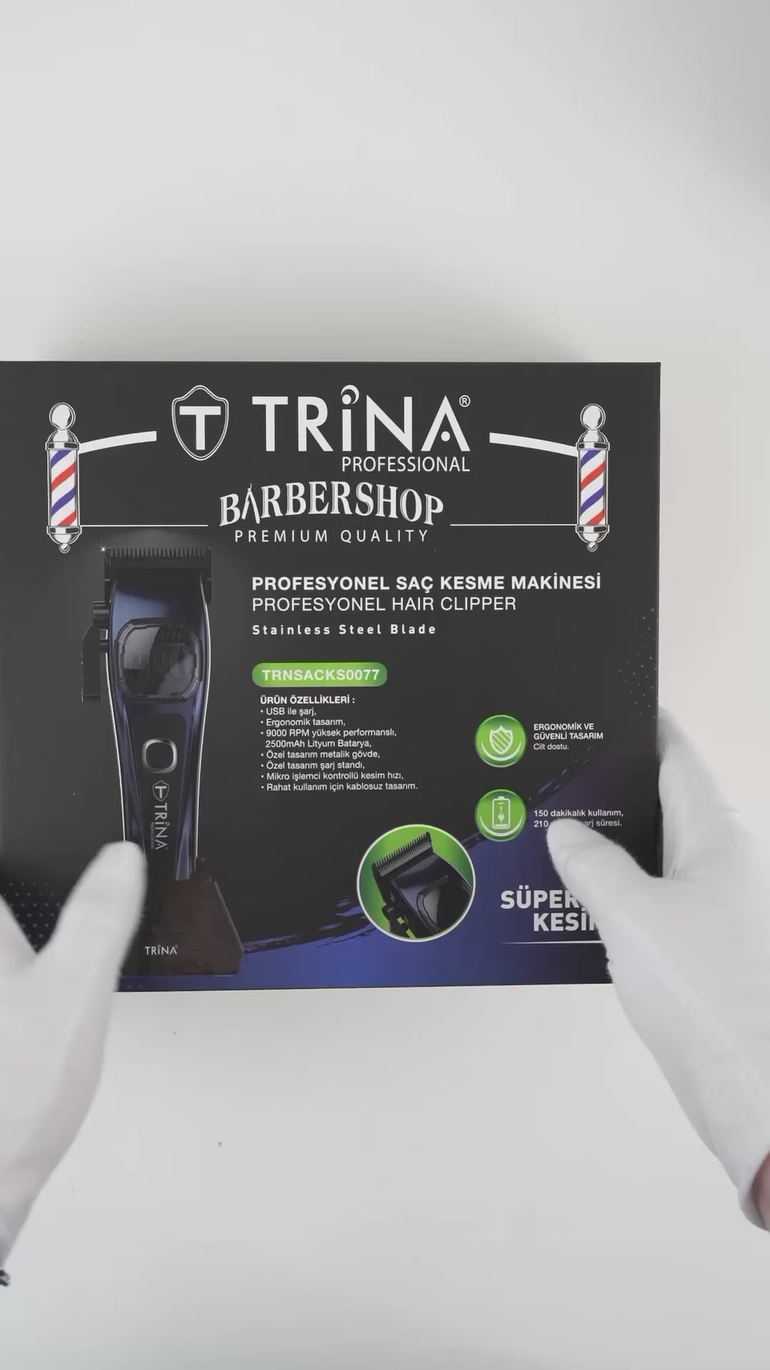 Videoyu yükle: Trina Profesyonel Saç Kesme Makinesi Lacivert TRNSACKS0077PR