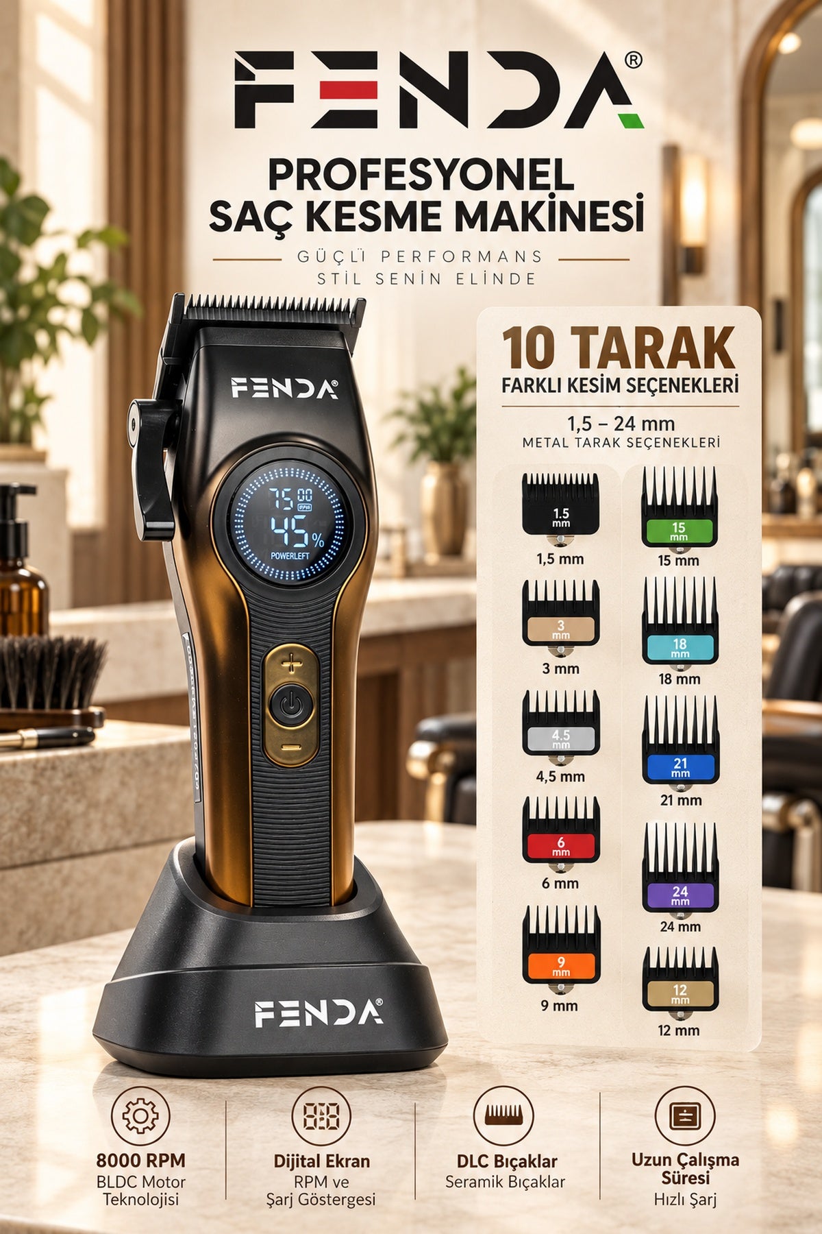 Fenda Profesyonel Saç Kesme Makinesi  Altın