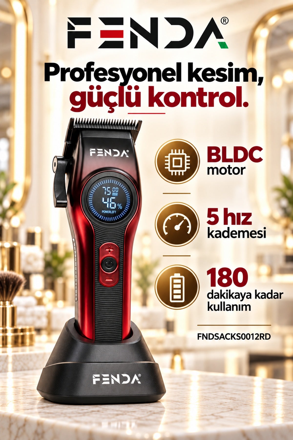 Fenda Profesyonel Saç Kesme Makinesi Kırmızı