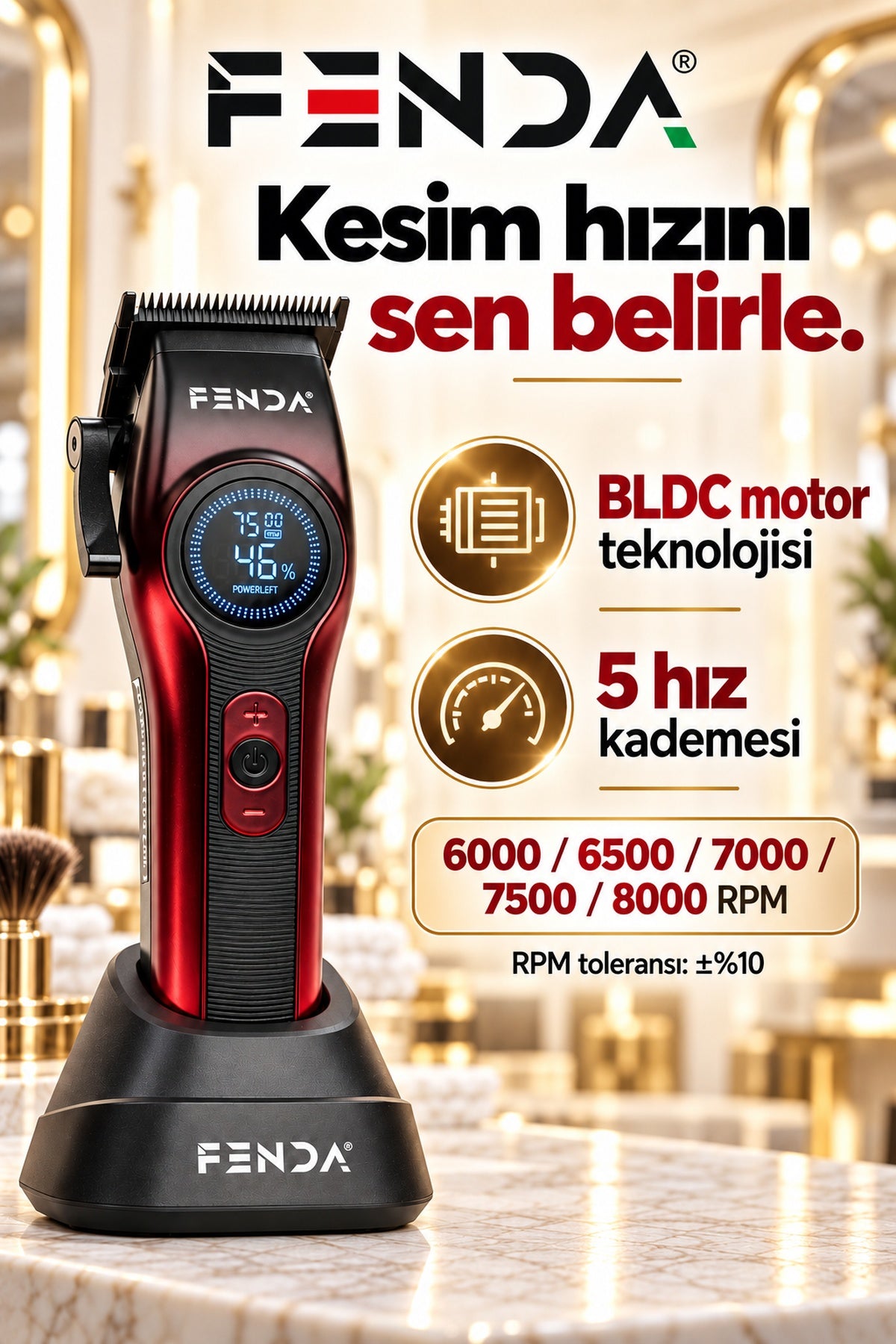 Fenda Profesyonel Saç Kesme Makinesi Kırmızı