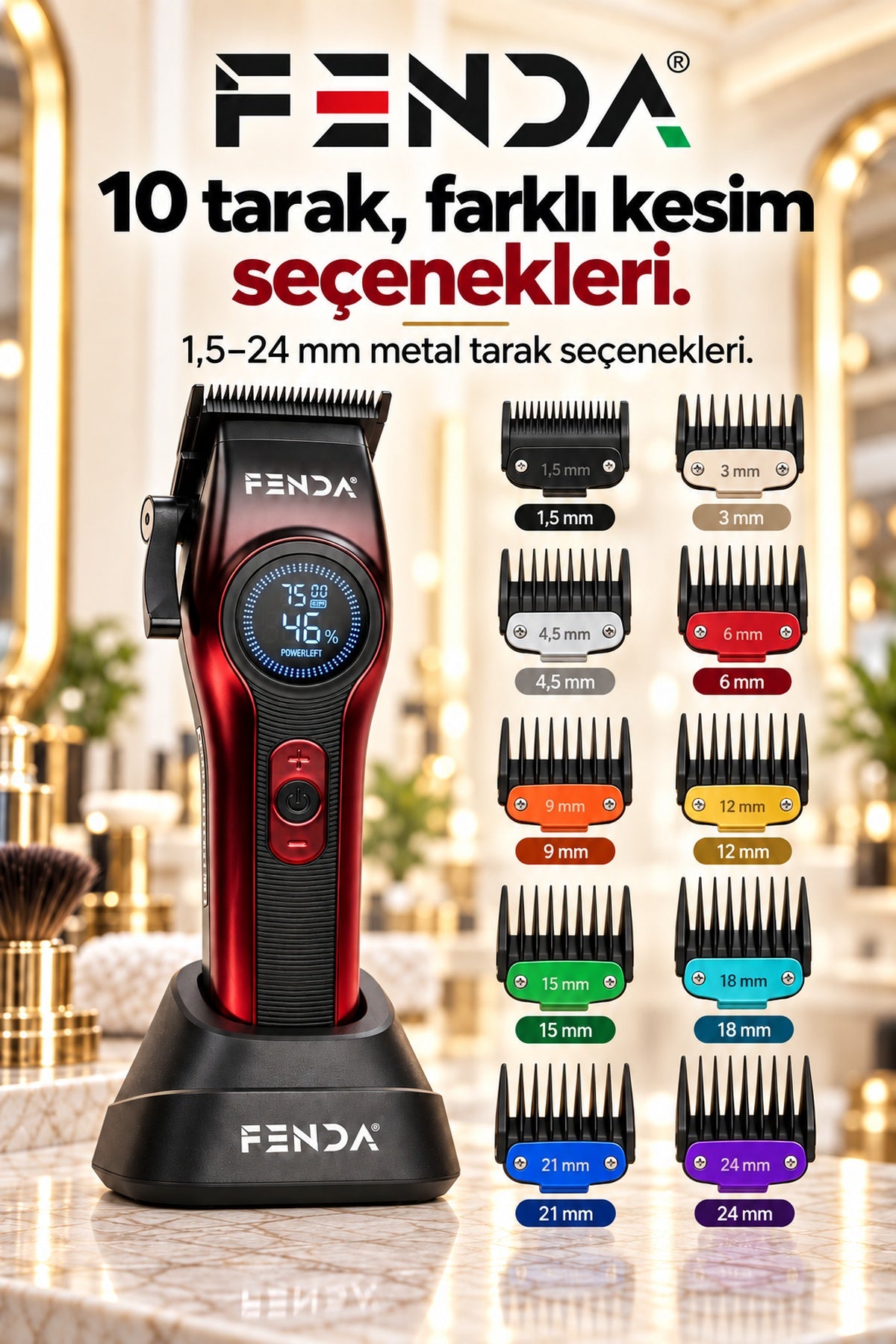 Fenda Profesyonel Saç Kesme Makinesi Kırmızı