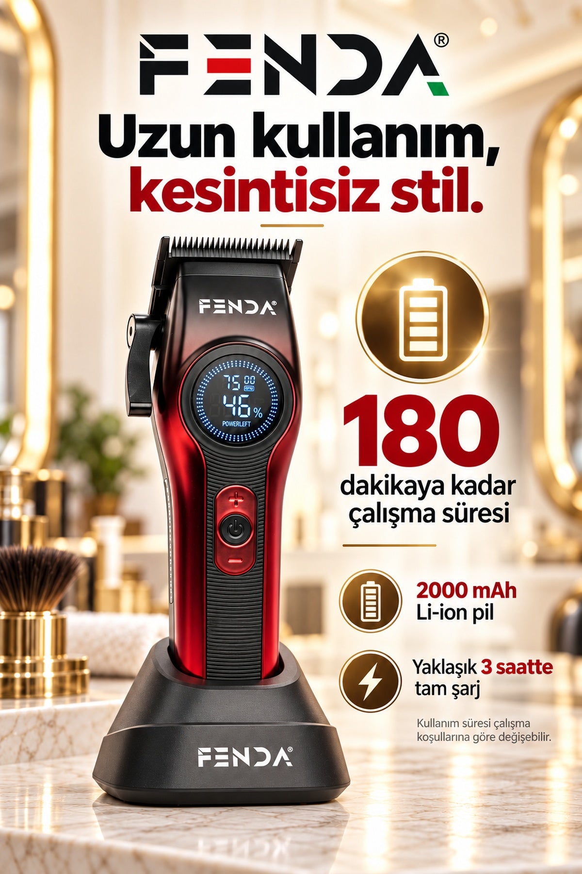 Fenda Profesyonel Saç Kesme Makinesi Kırmızı