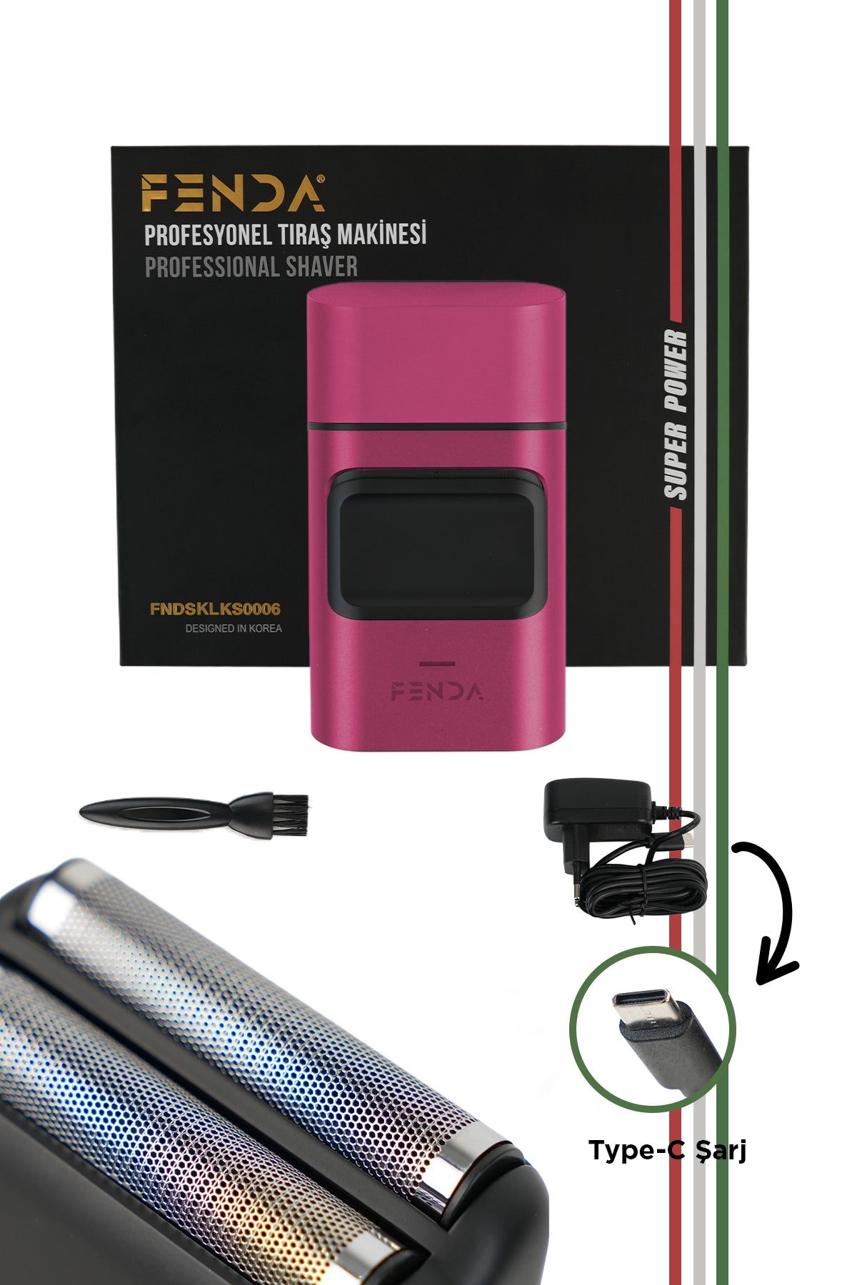 Fenda Profesyonel Led Göstergeli Şarjlı Tıraş Makinesi Pembe FNDSKLKS0006PN