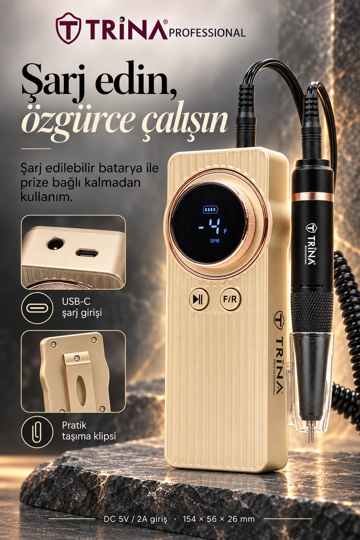 Trina Elektrikli Tırnak Törpü Makinesi Bej