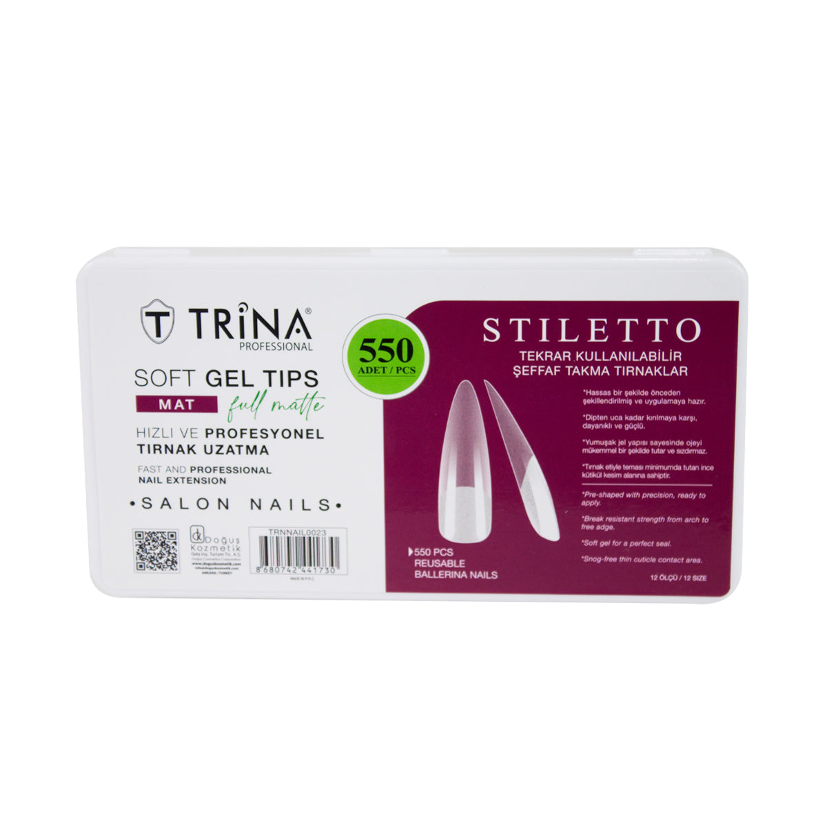 Trina Soft Jel Takma Tırnak Stiletto Full Mat 550'li TRNNAIL0023
