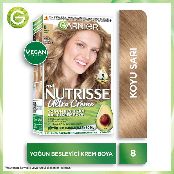 Garnier Nutrisse Yoğun Besleyici Kalıcı Krem Saç Boyası 8 Koyu Sarı